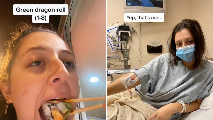 Tiktoker se come 32 rollos de sushi en un buffet y termina en un hospital