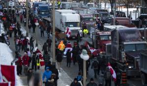 En las movilizaciones de los camioneros canadienses, los niños abundan