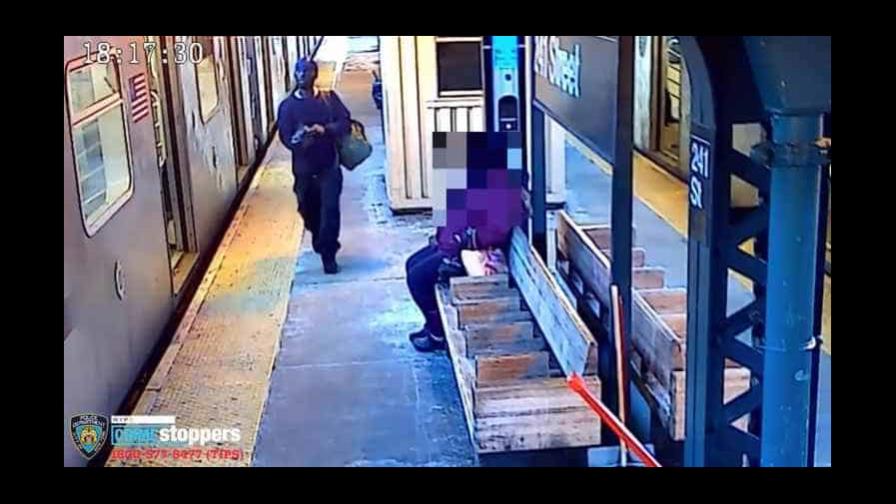 Hombre golpea en la cara a una mujer con una funda llena de excremento en tren de NY