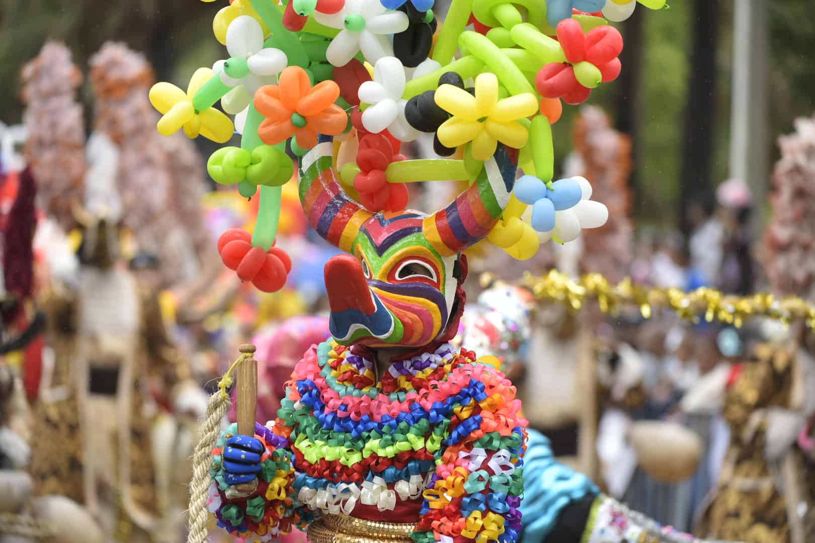 Color, color y más color en el atuendo de uno de los participantes en el Desfile Nacional del Carnaval.