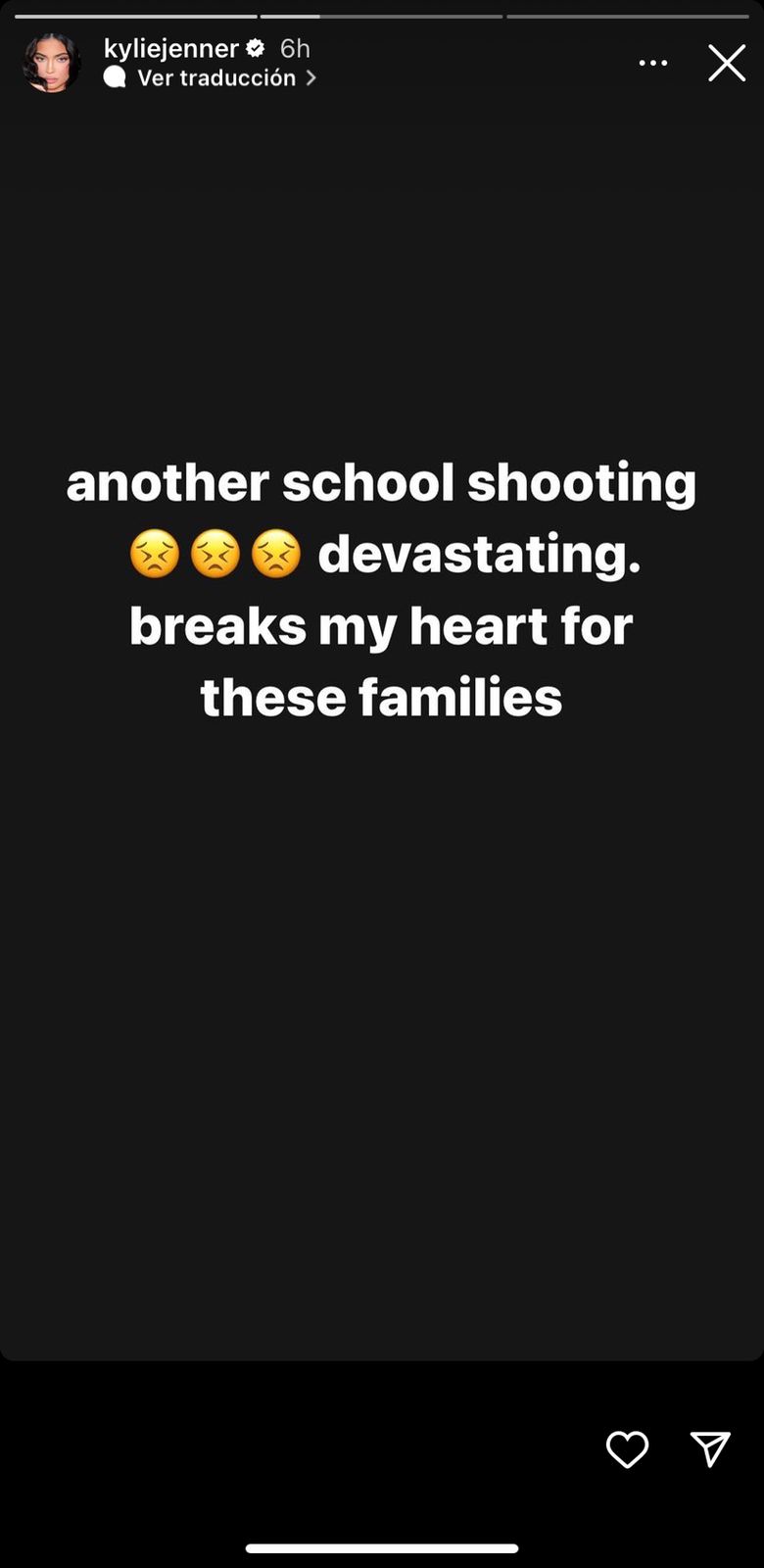 Kendall Jenner expresó su pesar por tiroteo en escuela en Texas.