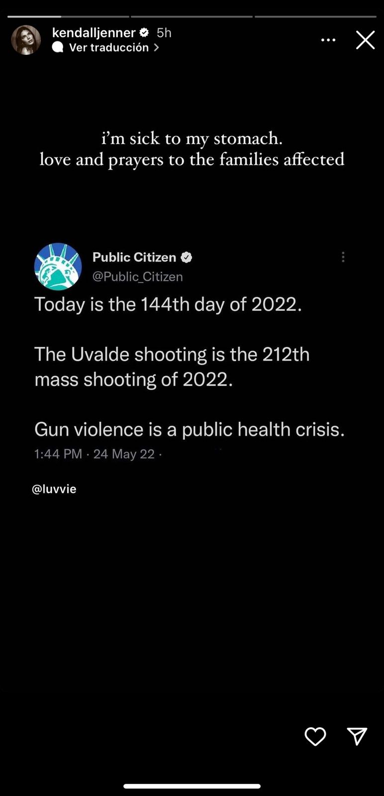 Kylie Jenner manifestó su indignación por la muerte de 18 ninos en escuela en Texas.