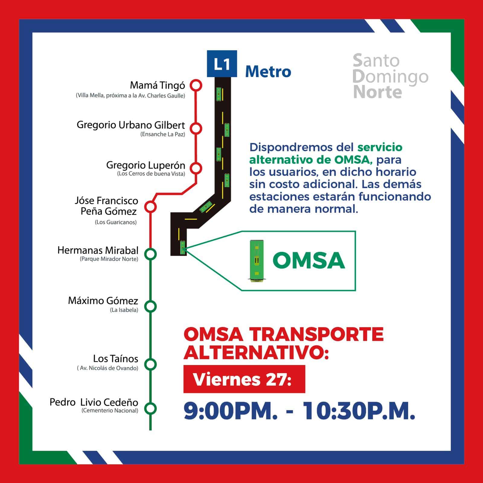 El sábado 28 de mayo trabajarán los tramos comprendidos entre la estación Máximo Gómez  y Mamá Tingó.