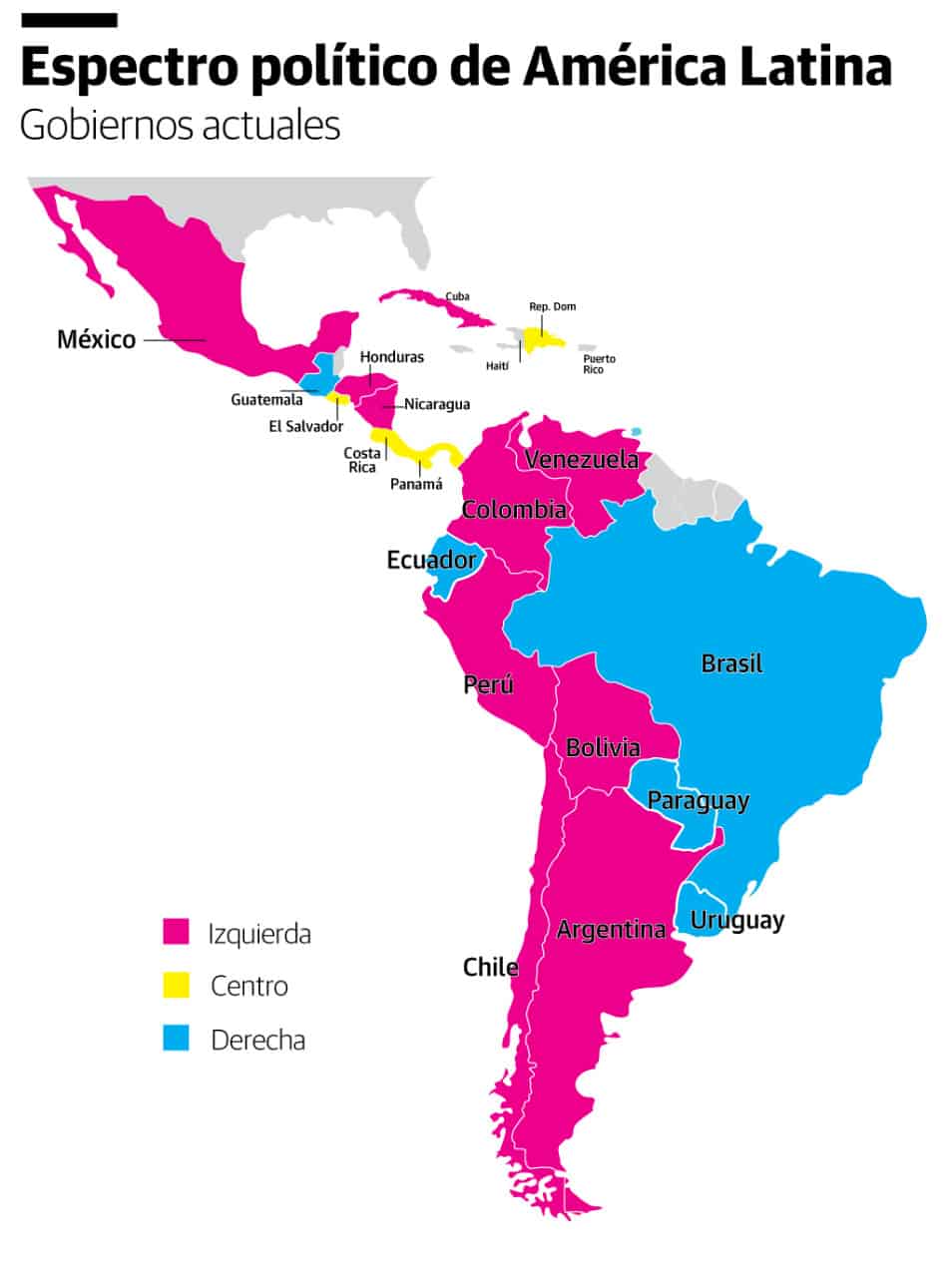 Mapa que muestra la tendencia de los gobiernos en la región.