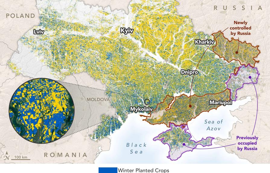 Rusia controla 22 % de las tierras agrícolas de Ucrania, según la NASA