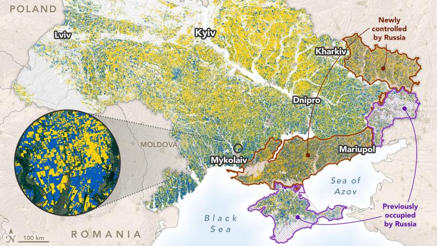 Rusia controla 22 % de las tierras agrícolas de Ucrania, según la NASA Rusia controla 22 % de las tierras agrícolas de Ucrania, según la NASA