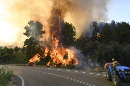 Incendio forestal consume viviendas en el sur de Grecia