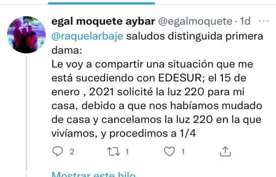 Resuelven servicio eléctrico a usuario de Twitter que envió mensaje a la primera dama