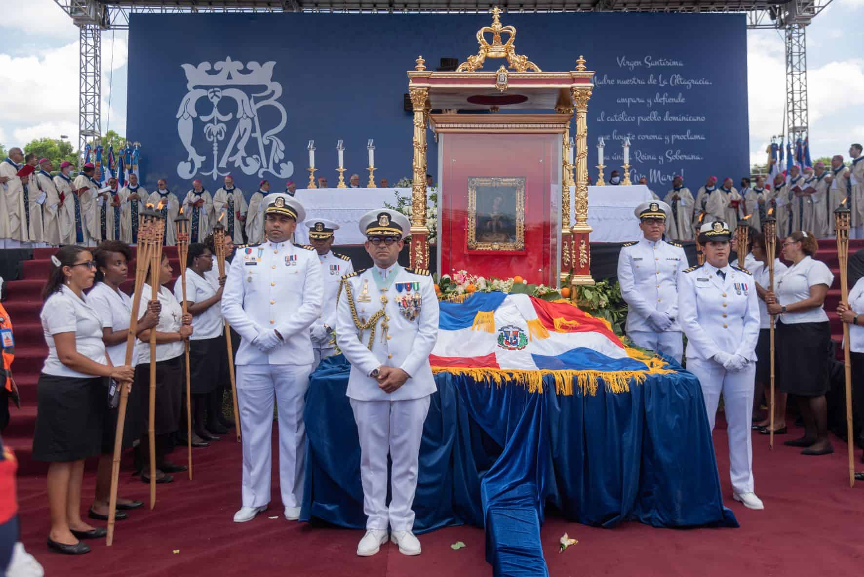La imagen de la Virgen durante el acto el 5 de agosto en el Estadio Olímpico.
