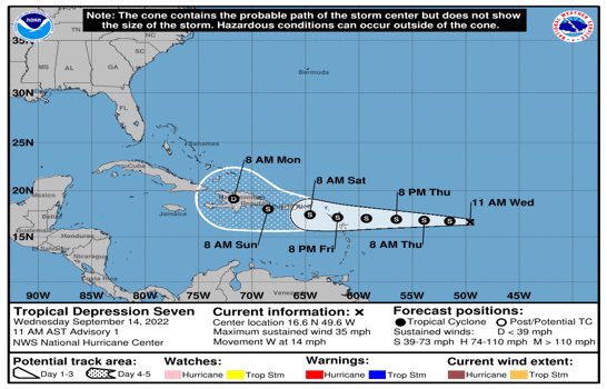 Depresión tropical podría convertirse en tormenta tropical Fiona este miércoles o jueves
