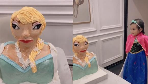 Video | Niña recibe bizcocho de cumpleaños fallido con la figura de Frozen y su reacción se hizo viral