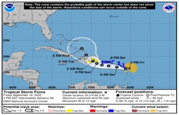 Tormenta Fiona entraría entre San Pedro de Macorís y Santo Domingo; se espera mucha agua
