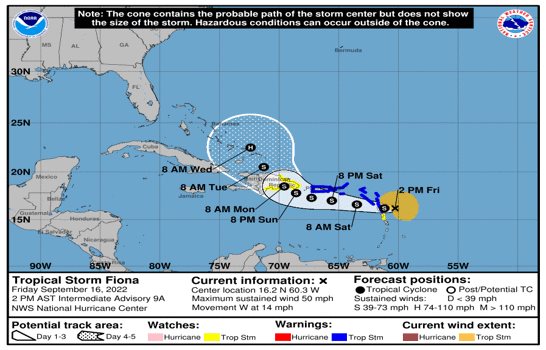 Tormenta Fiona entraría entre San Pedro de Macorís y Santo Domingo; se espera mucha agua