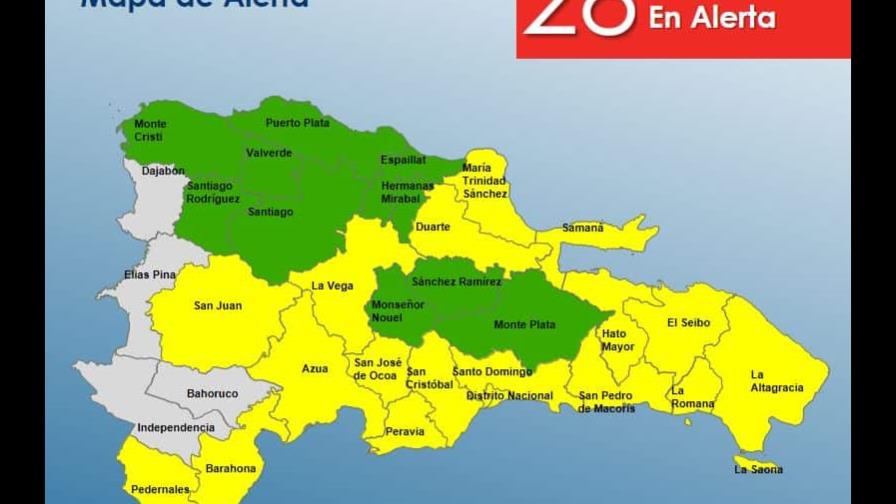 COE pone en alerta amarilla a 18 provincias y 10 en verde por depresión tropical COE pone en alerta amarilla a 18 provincias y 10 en verde por depresión tropical