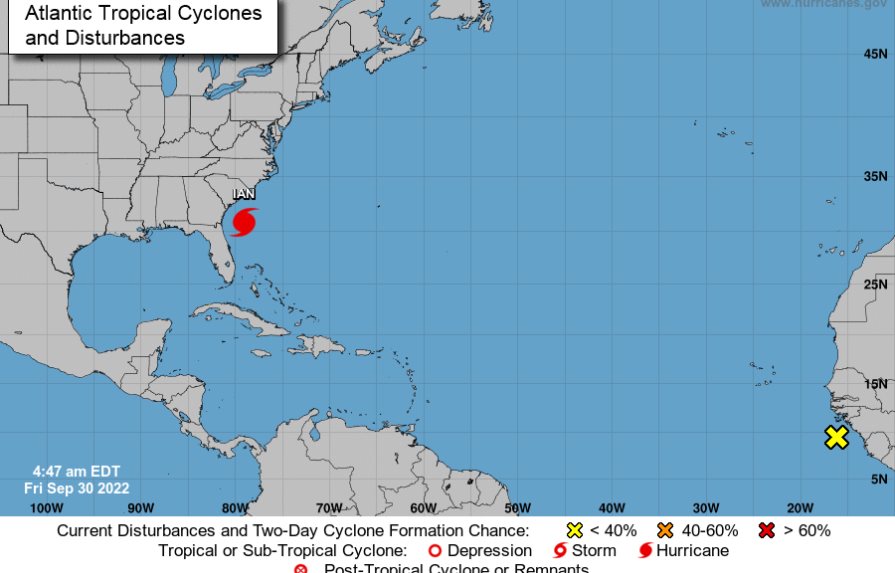 El centro del huracán Ian se acercará y alcanzará la costa de Carolina del Sur hoy