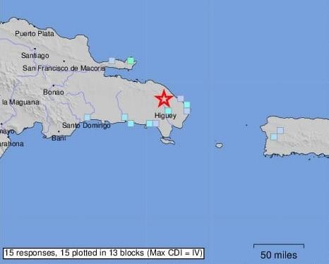Se registra temblor de tierra de 4.7 la madrugada de este domingo en Higüey