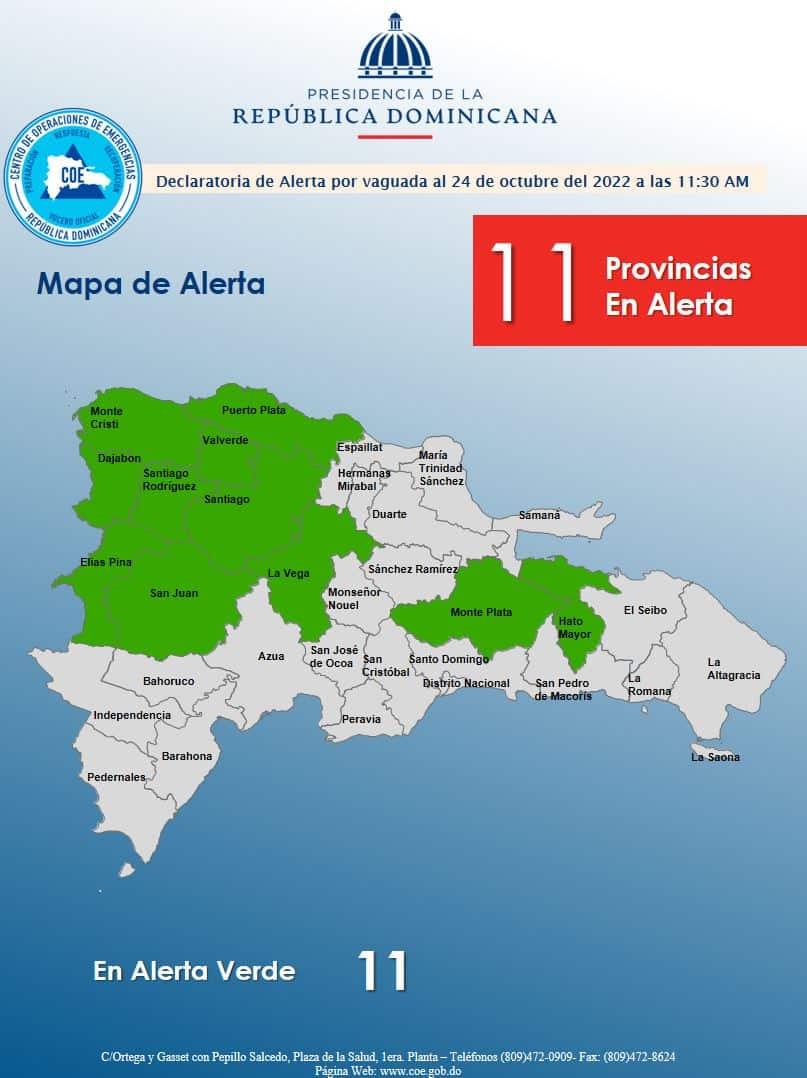 El COE emite alerta verde en 11 provincias por vaguada