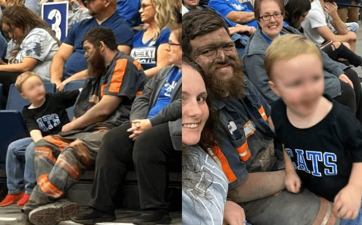 Un minero se hace viral por su esfuerzo al acudir a un juego de baloncesto con su hijo