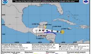 Lisa pasará al sur de las islas Caimán antes de enfilar hacia Centroamérica