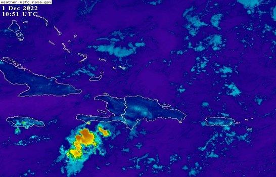 Este jueves se esperan lluvias moderadas sobre varias provincias, incluyendo en Santo Domingo