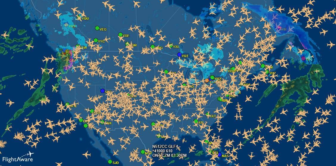 Así se ve el tráfico aéreo en Estados Unidos en tiempo real