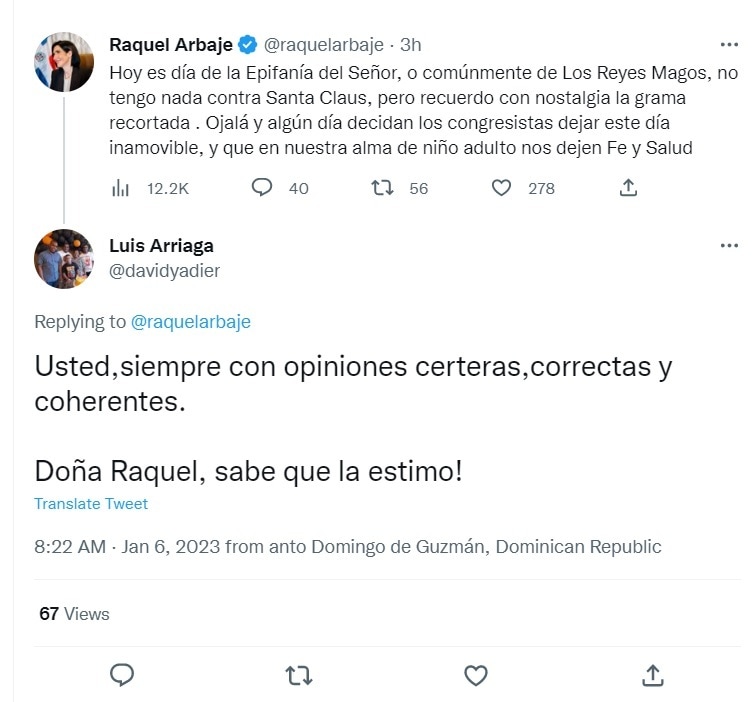 Respuestas al tuit de la primera dama de la República, Raquel Arbaje.