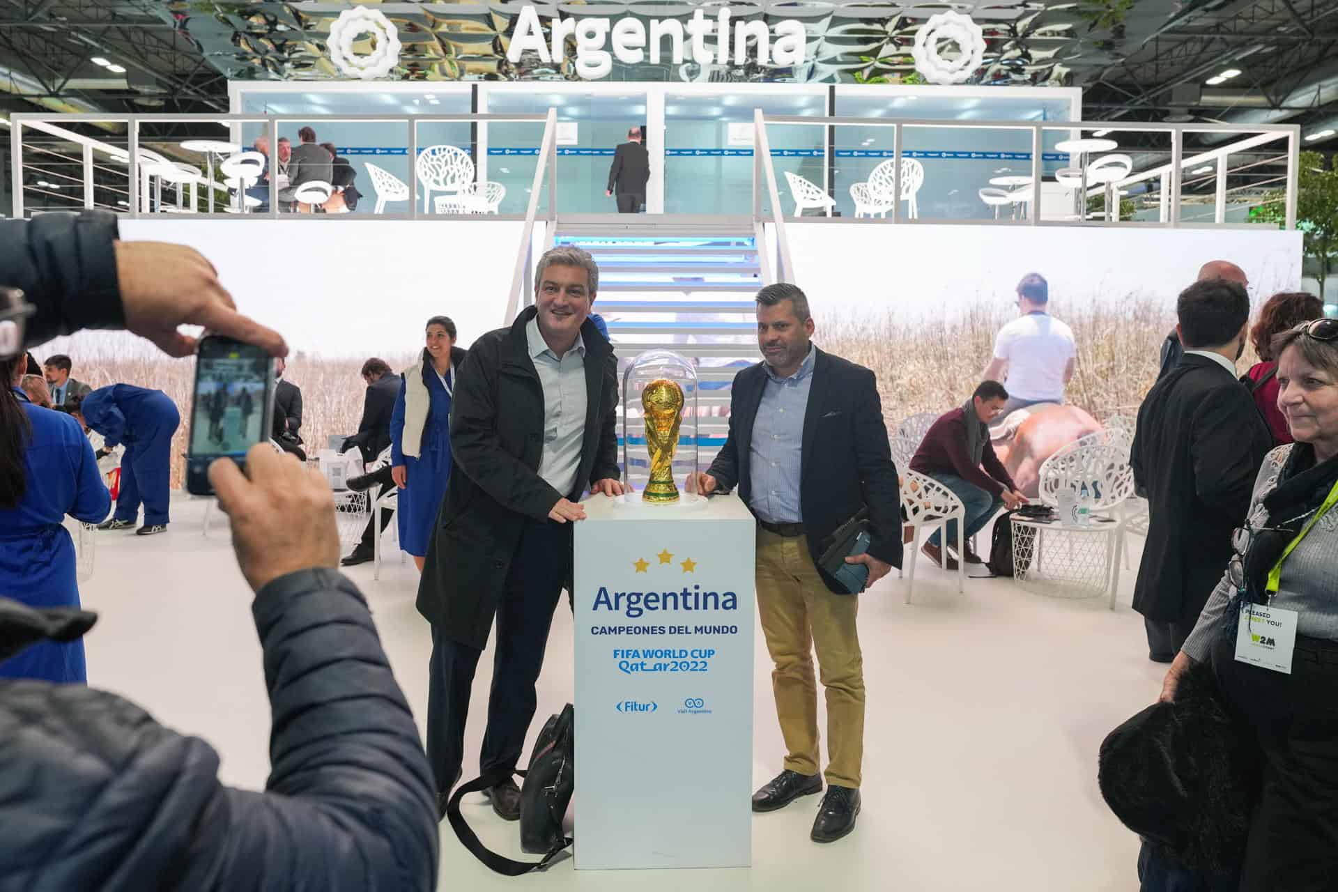 Atmosphere at the Argentina stand, which displays a replica of the Qatar 2022 World Cup.