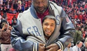 Anuel aparece junto a Shaquille Oneal durante el Juego de Las Estrellas de la NBA