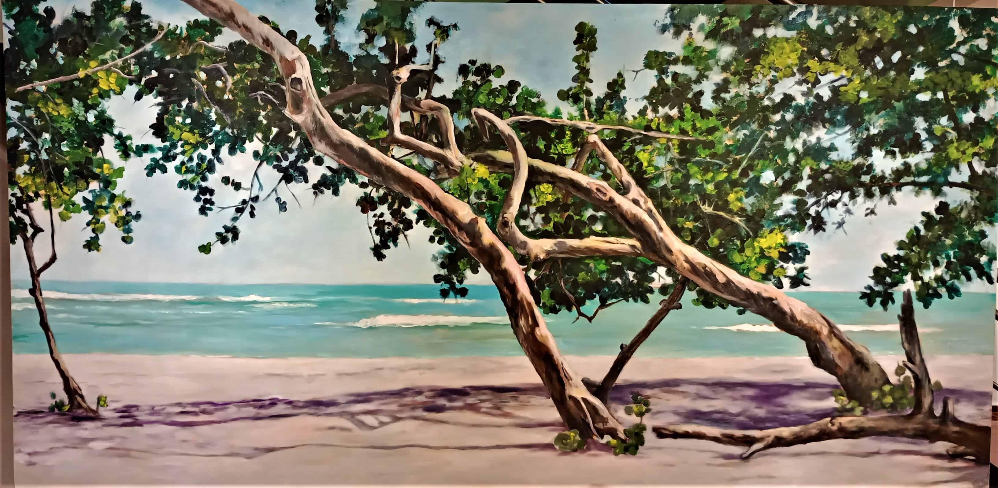 Un perfeccionado paisaje playero en Puerto Plata, Cuadro en acrílico de Rafi Vásquez