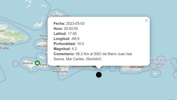 Se registra sismo de magnitud 4.2 en isla Saona; se siente en Santo Domingo
