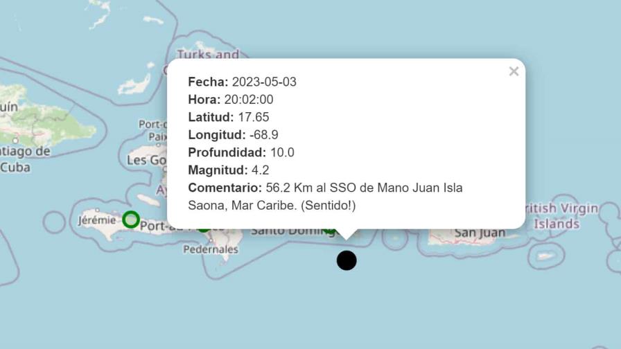 Se registra sismo de magnitud 4.2 en isla Saona; se siente en Santo Domingo