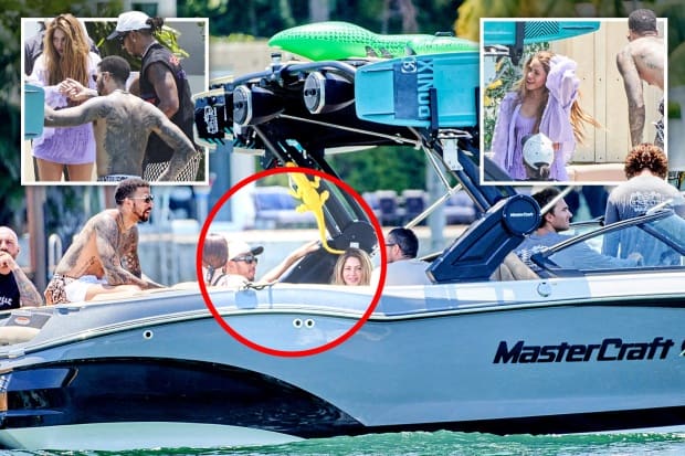 Shakira y Lewis Hamilton en el yate con amigos del piloto.