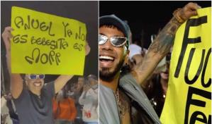 Doble de Feid se pasea por las calles con cartel para Anuel  y le dice que Karol G no es su bebecita