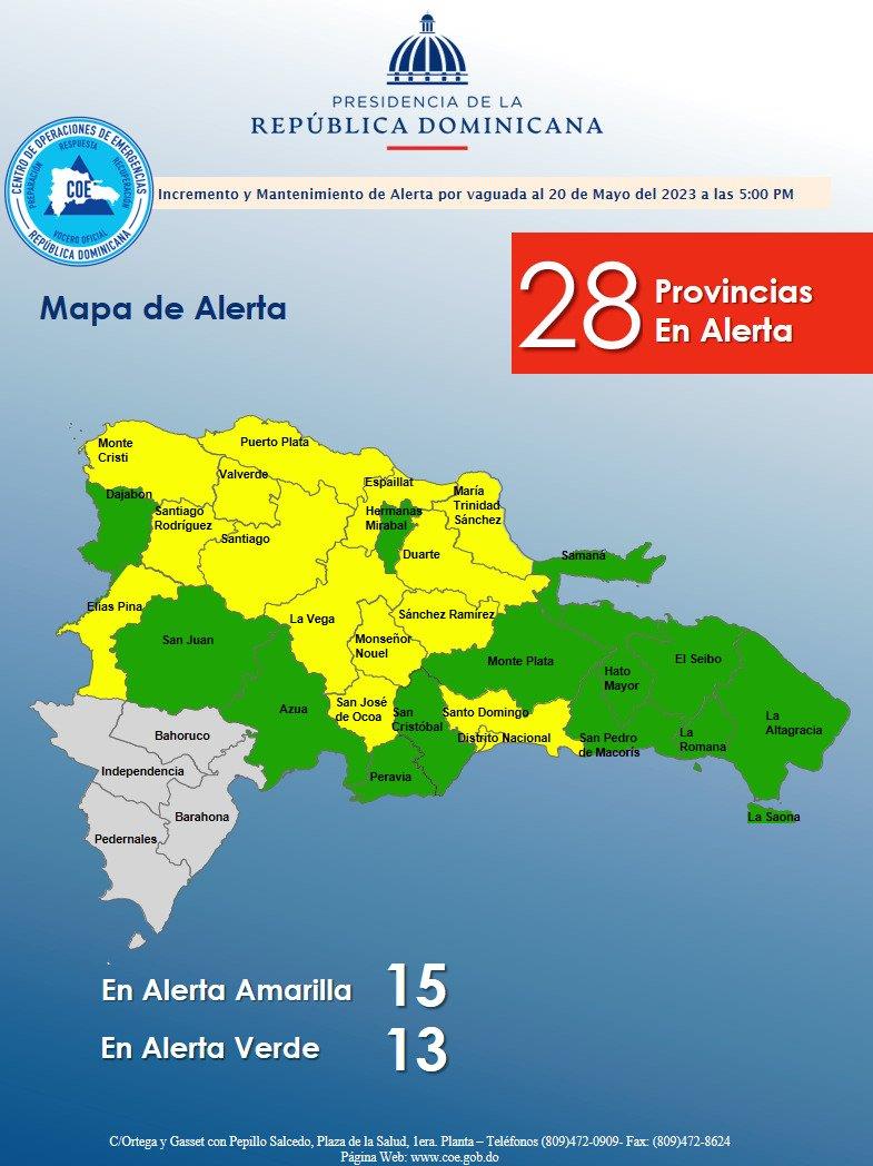 Alerta amarilla en provincias de República Dominicana por lluvias intensas