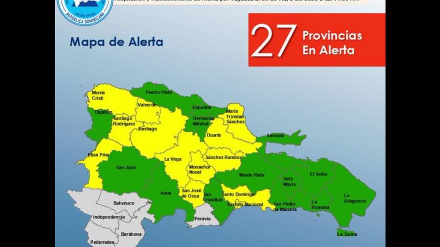 Trece provincias en alerta amarilla por lluvias y otras 14 en alerta verde