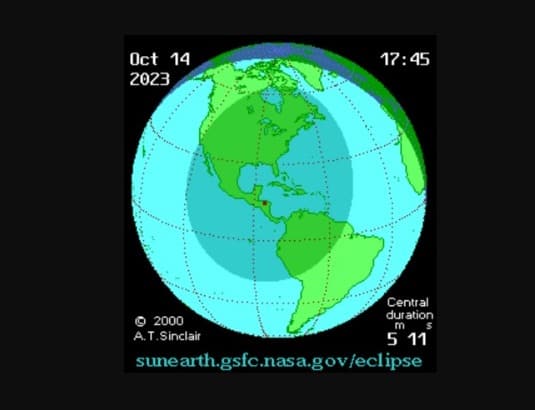 Trayectoria del eclipse solar del 14 de octubre de 2023.