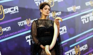 Cantante sorprende llevando una pitón en la alfombra roja de los Premios Tu Música Urbano 2023