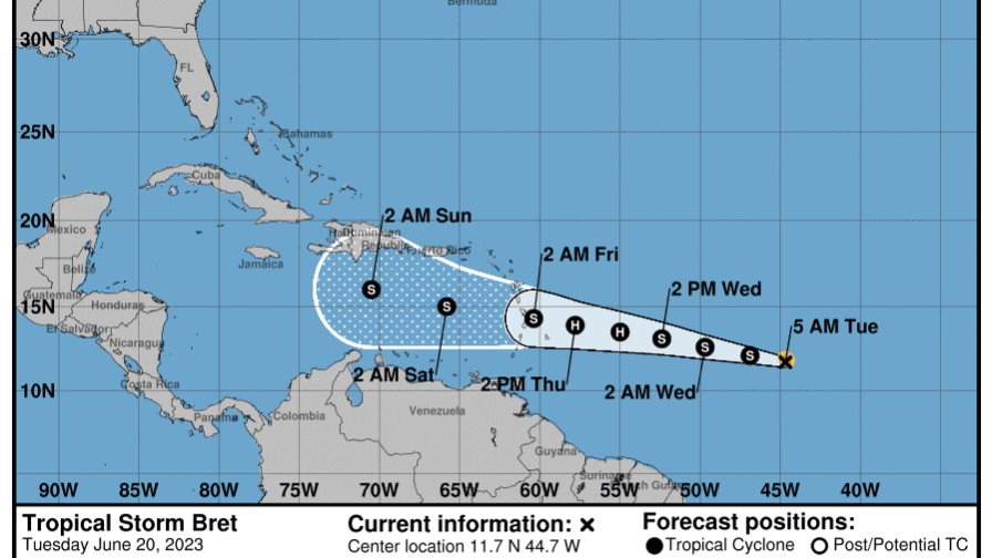 La tormenta tropical Brett se fortalece camino del Caribe