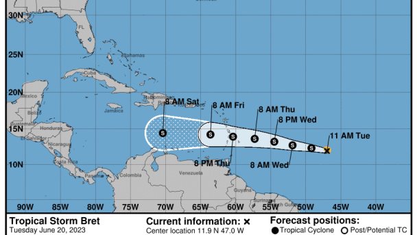 Tormenta tropical Bret podría no llegar a huracán y muestra una nueva posible trayectoria