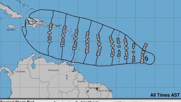 Onamet: efectos de Bret impactarían la República Dominicana el sábado en la tarde