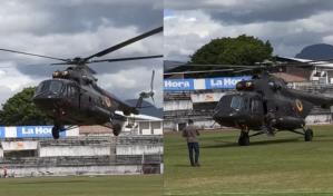 Un helicóptero aterriza en un estadio de Ecuador e interrumpe un partido de fútbol
