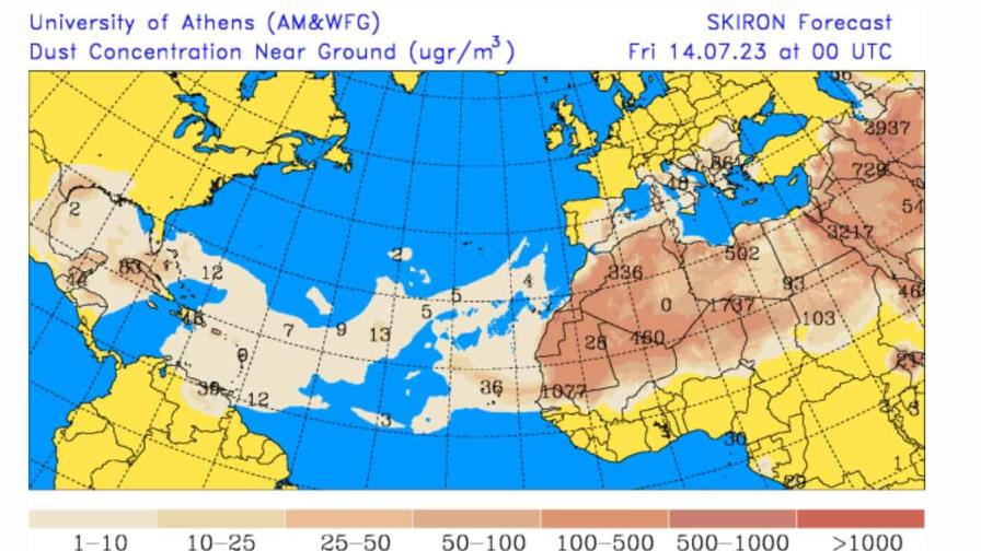 Polvo del Sahara, escasas lluvias y sensación térmica de 40 °C este viernes