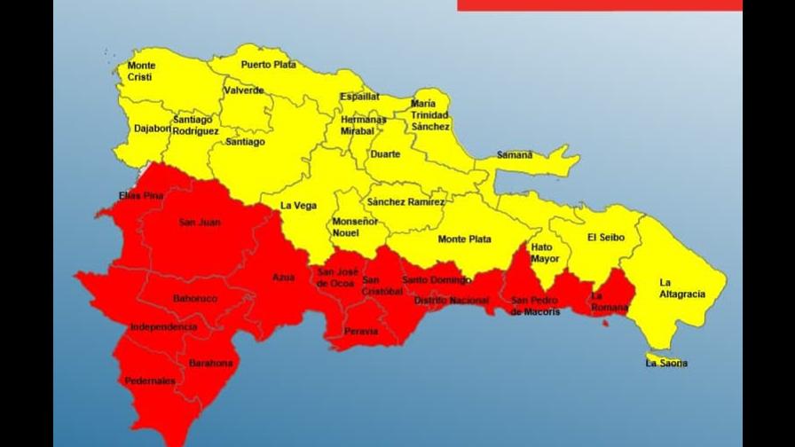 14 provincias en alerta roja; el resto del país en alerta amarilla