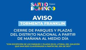 Alcaldía del Distrito cerrará parques y plazas desde el mediodía del martes por tormenta Franklin