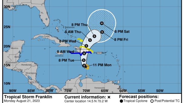 Franklin se acercará a RD este martes; sigue advertencia de que traerá muchas lluvias