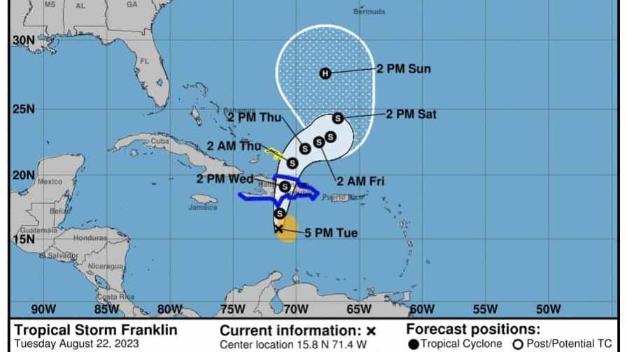 Se espera que la tormenta tropical Franklin se acerque a la costa sur dominicana esta noche