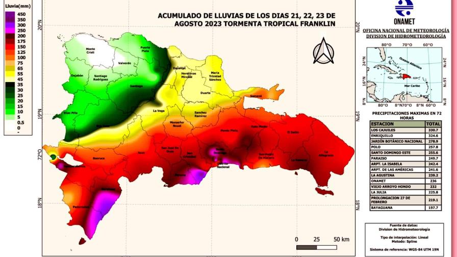 Acumulado de lluvia por tormenta Franklin fue de 330.7 milímetros