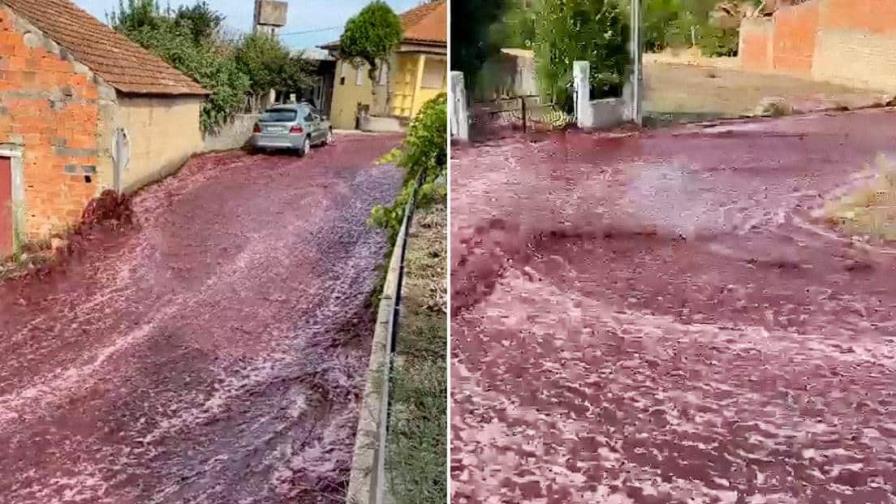 Río de vino tinto inunda las calles de Portugal