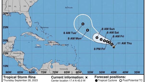 Se forma en el centro del Atlántico la tormenta Rina y puede fortalecerse