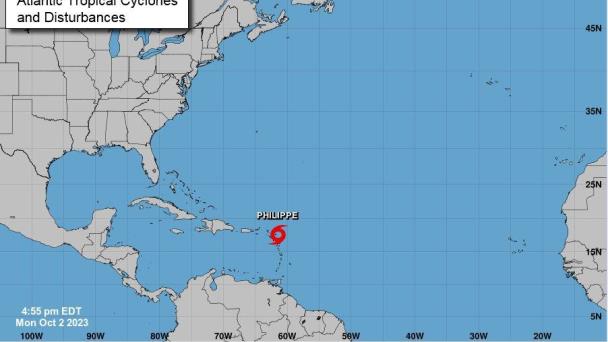 El centro de la tormenta tropical Philippe tocó tierra en la isla de Barbuda